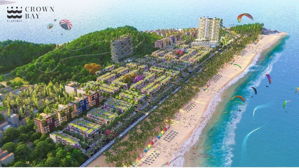 Tòa tháp Ibiza Party Resort nằm ngay mũi bãi biển Hải Tiến thuộc quần thể dự án Flamingo Crown Bay Hải Tiến