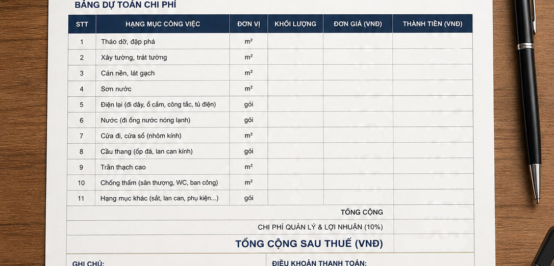 Chi phí cải tạo chung cư Thanh Hóa mới nhất 2026